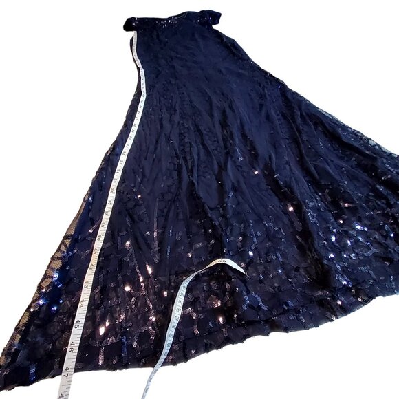 Miss Ord Navy Blue Sequin Evening Gown With Shoulder Straps  Size XL Fully lined - Picture 7 of 13